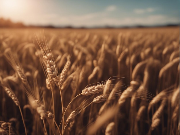 A golden wheat field with blue sky