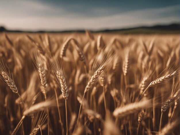 A golden wheat field with blue sky