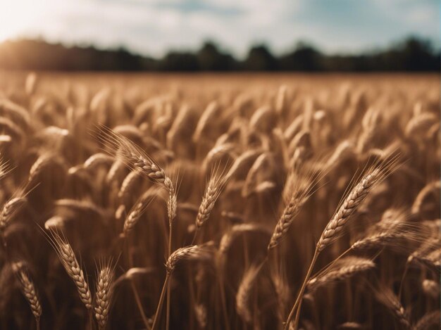 Photo a golden wheat field with blue sky