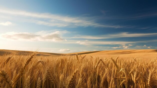 Golden wheat field with blue sky