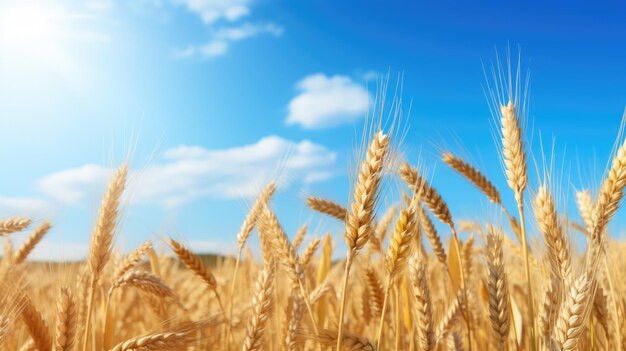 golden wheat field with a clear blue sky