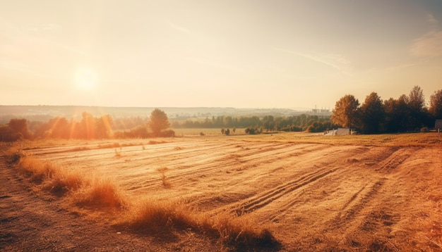 Foto campi di grano dorato sotto tranquilli cieli azzurri la bellezza della natura risplende generata dall'intelligenza artificiale