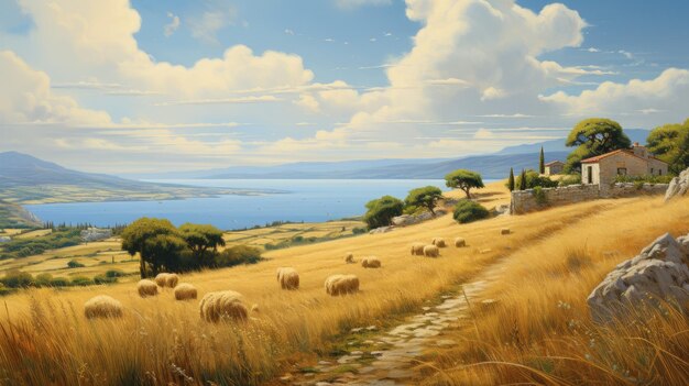Photo golden wheat fields a whistlerian mediterranean landscape