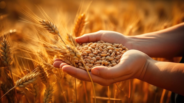 Golden Wheat Grains in Farmer's Hands