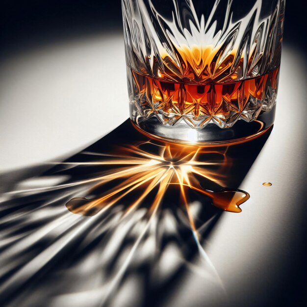 Foto golden whiskey splash in glass caustics ai gegenereerd