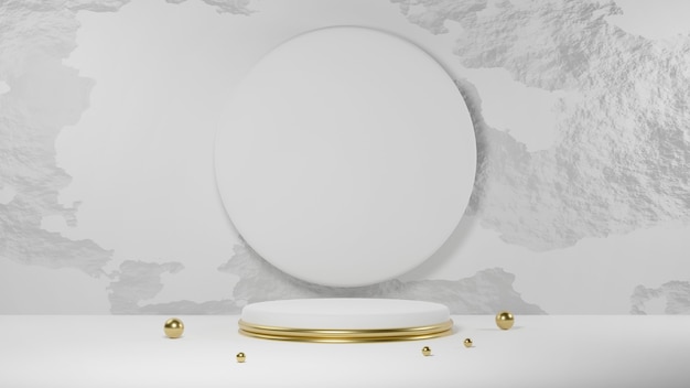 Golden and white circle podium with circle on concrete wall