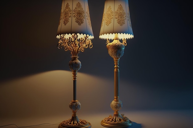 Golden and white standard lamps in a realistic fashionable artwork