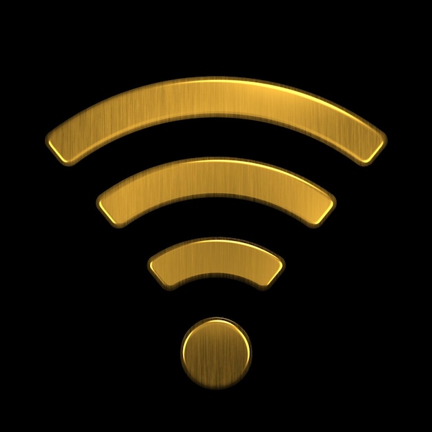 Золотой WiFi Логотип 3D Рендеринг Иконки Иллюстрация