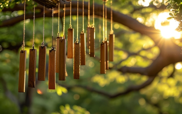 Photo golden wind chimes at sunset