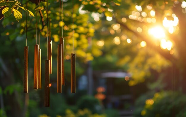 Golden Wind Chimes at Sunset