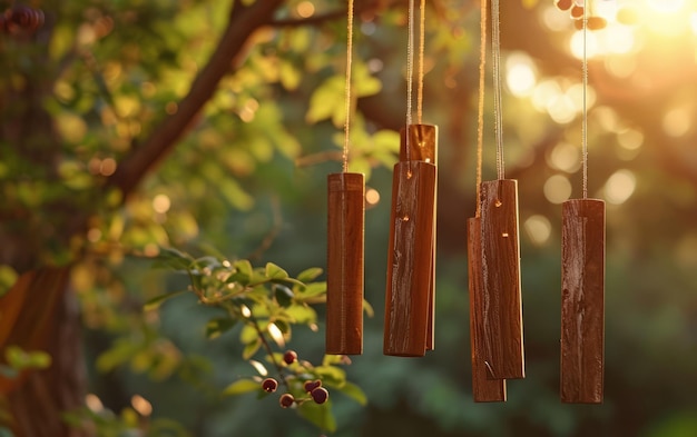 Golden Wind Chimes at Sunset