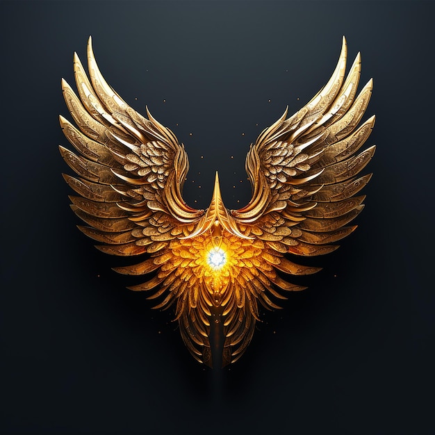 Golden wing elegant design logo and black background