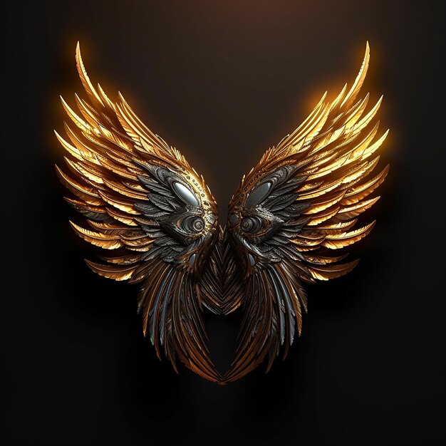 Golden wing elegant design logo and black background