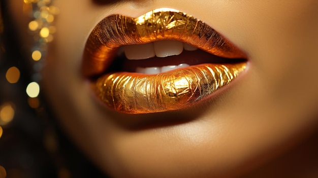 Golden woman lips