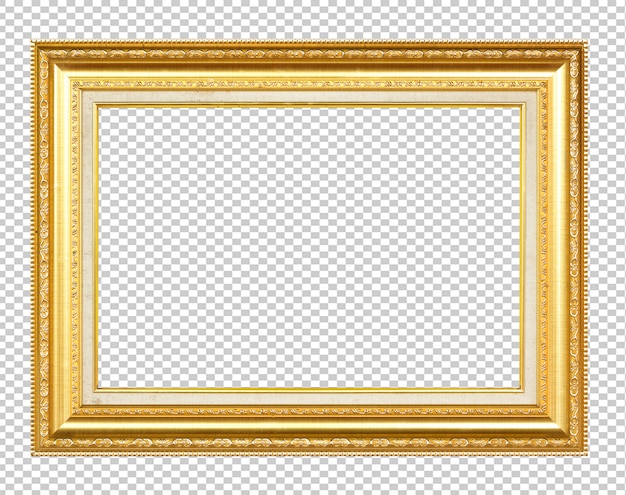 Golden wooden frame isolated on transparen