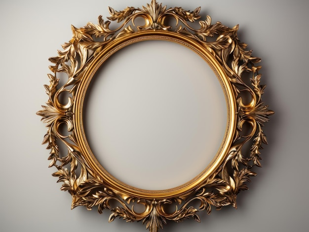 Golden wooden frame isolated on transparent background