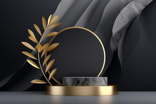 Photo a golden wreath with a marble base and a black background generative ai