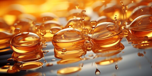 Golden yellow bubbles oil or collagen serum