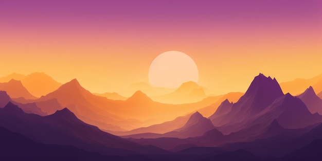 Golden Yellow and Deep Purple Minimalist Mountain Landscape Wallpaper AI Generated