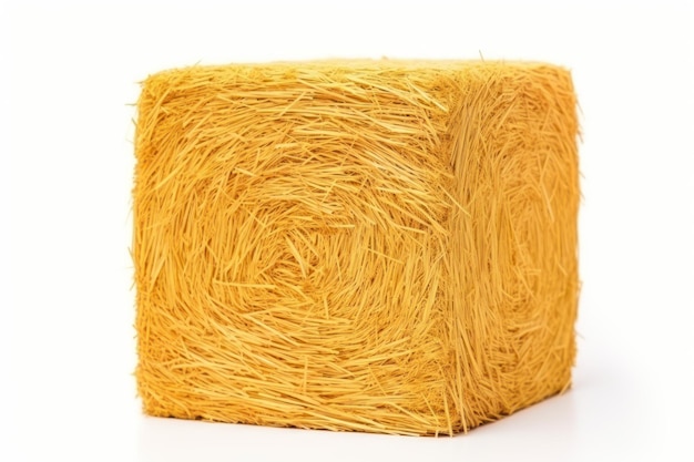 Golden yellow hay bale isolated on white