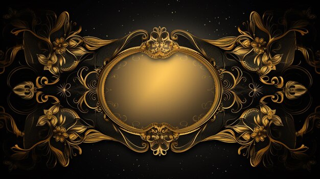 golden yellow ornamental frame on black background