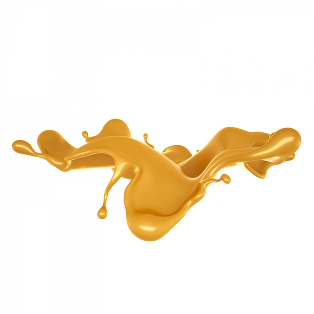 Golden yellow splash of caramel. 3d rendering.