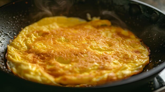 Goldenbrown Thaistyle omelette frying in a sizzling pan emitting mouthwatering aromas