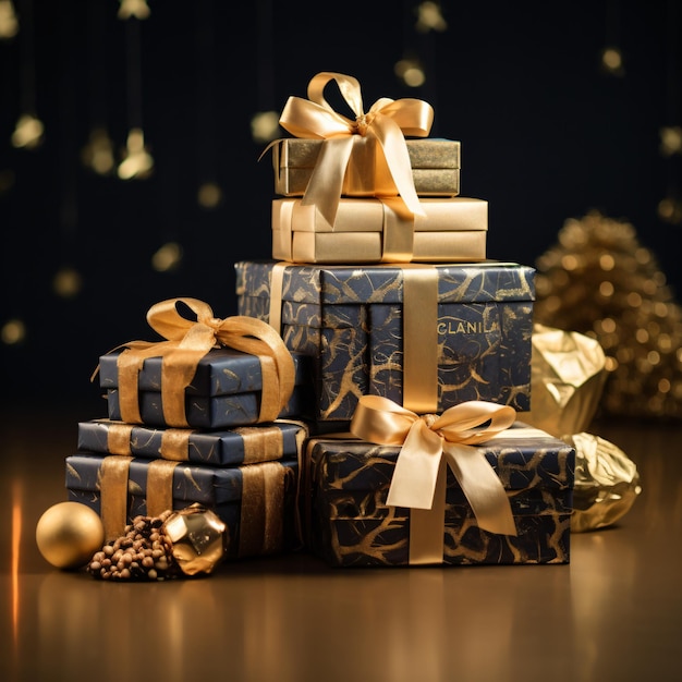 Goldene geschenkpakete und pckchen