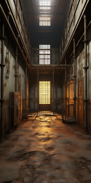 Goldenlit Postapocalyptic Prison Room Detailed 3d Render