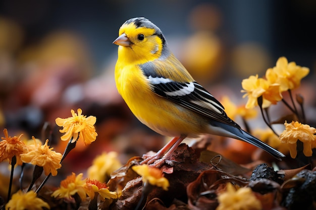 Goldfinch Bird Posed on Delicate Blossom