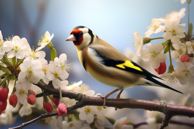 Photo goldfinch on blossom