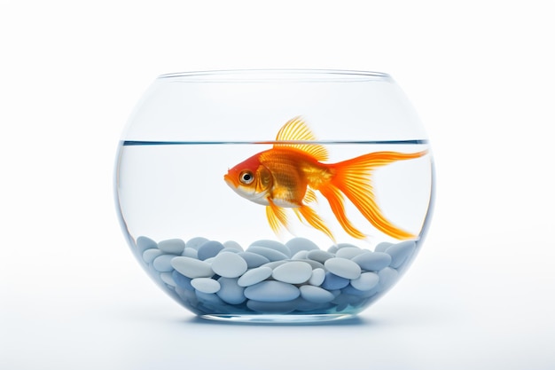 Photo a goldfish in a bowl of water with pebbles