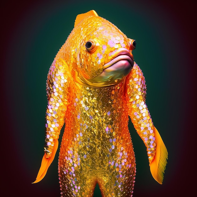 Photo goldfish fish animal in glitter sparkle neon neon