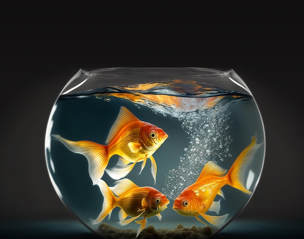 Photo goldfish in a fishbowl rise and improvement concept