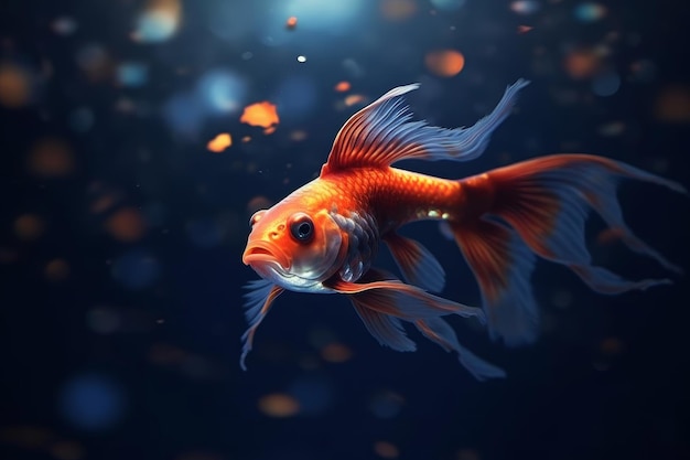 Золотая рыбка плавает в воде.