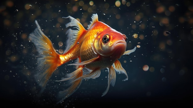 A goldfish is swimming in the water.