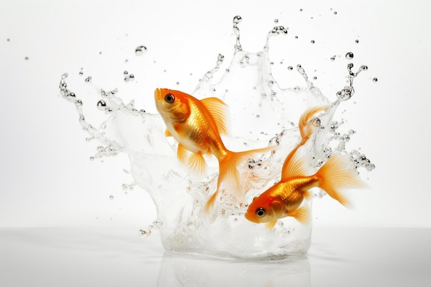 Goldfish jumping out of a splash of water