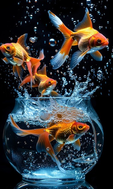 Photo goldfish jumping out of the water