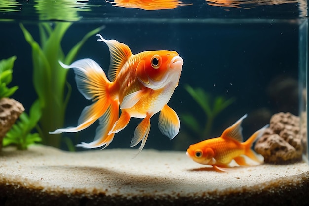 A goldfish in small aquarium