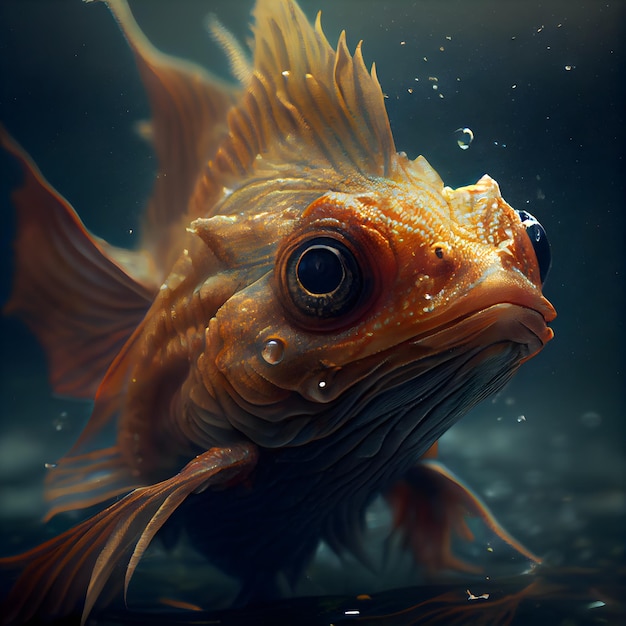 Goldfish swimming in water Underwater world 3d rendering