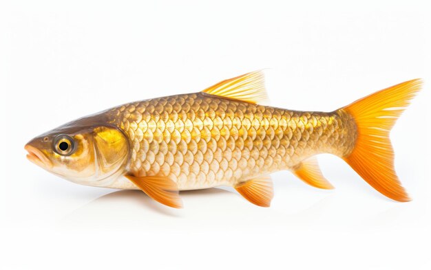 白い背景で泳ぐ金魚