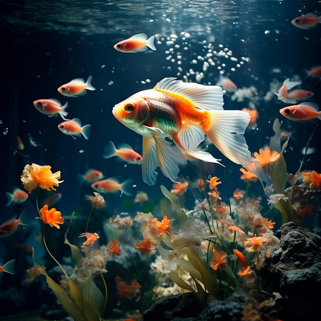 Золотая рыбка в воде крупным планом. Концепция рыбалки