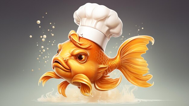 Goldfish wearing chef hat cartoon character fish wearing a chef hat