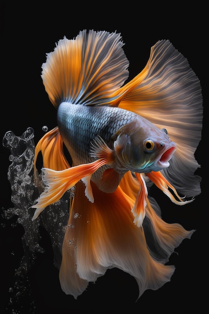 A goldfish with a red tail and a blue tail