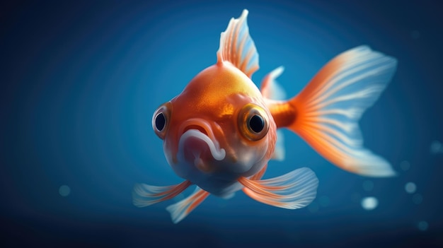 A goldfish with a sad face is in the water.