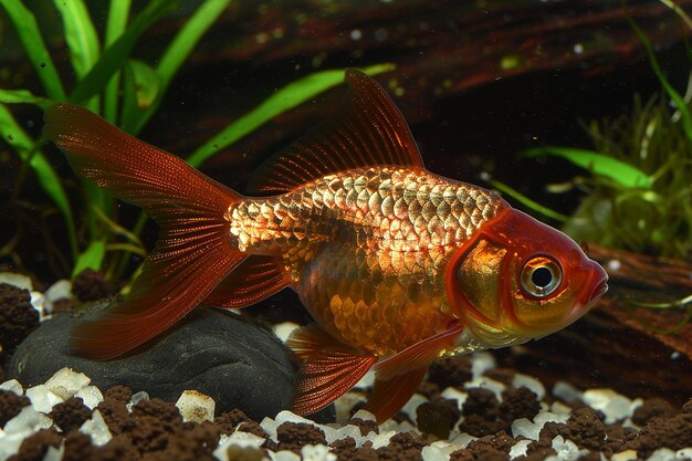 Photo goldfish with shimmering scales resembling flecks of gold