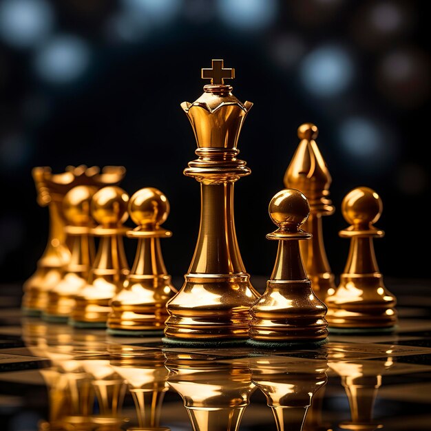 Goldplated chess pieces on mental battle board