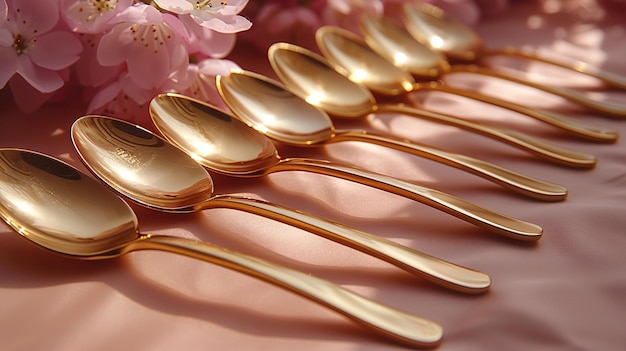 Photo goldplated dessert spoon set a background