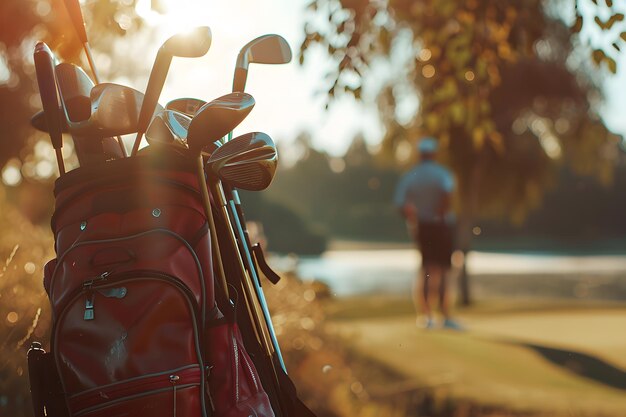 Фото Сумка для гольфа с клюшками для гольф на заднем плане
