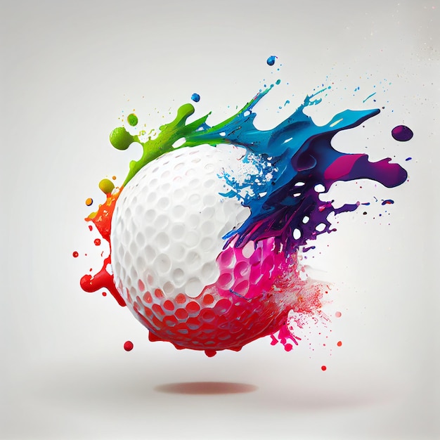 Golf ball or golfball with abstract paint splash 3d render illustration